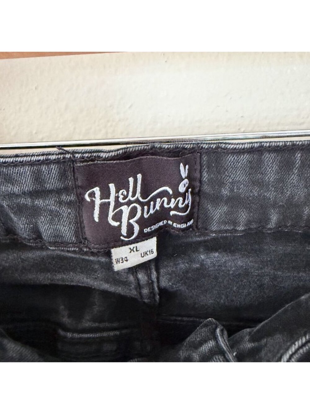 Hell Bunny Black Washed Carpenter Jeans Wide Leg Goth Grunge XL 34” - Picture 4 of 7